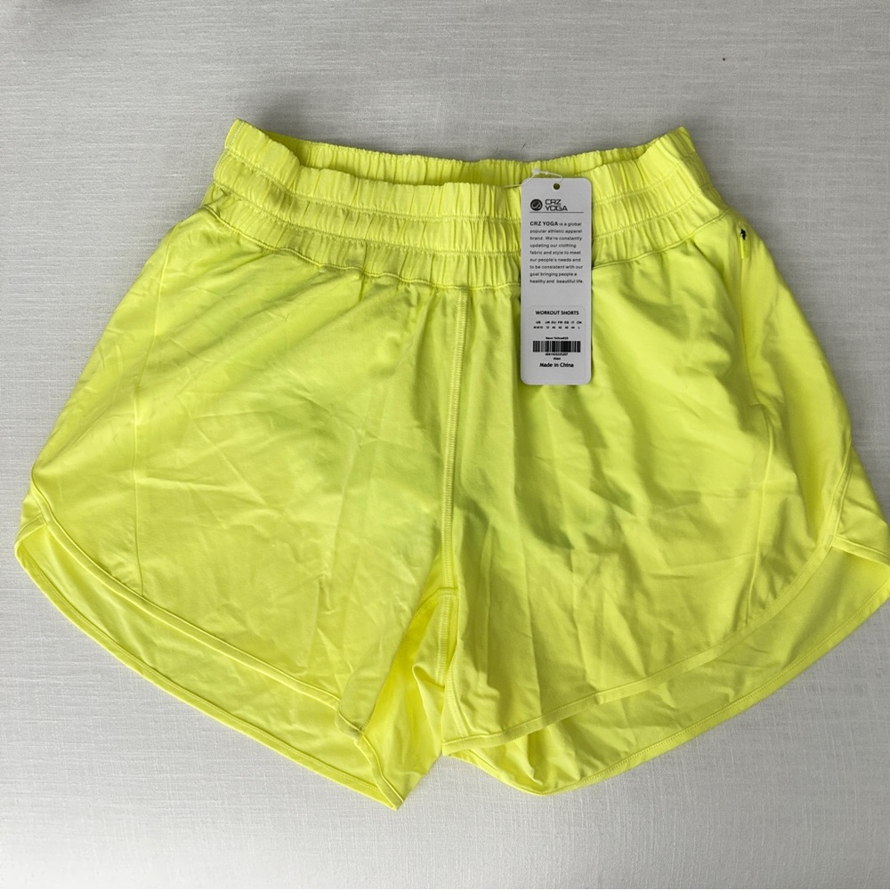 CRZ YOGA. Workout Shorts. Neon Yellow. Size M